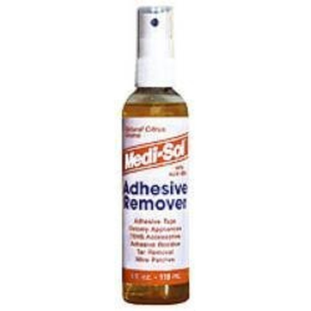 Medi-Sol Adhesive Remover 4 Ounce Bottle front view for medical residue removal.
