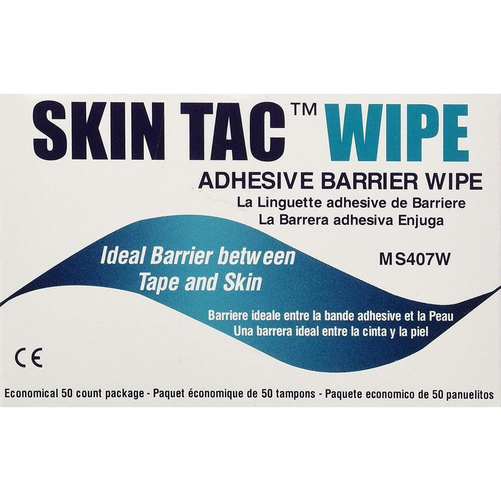 Torbot Skin Tac Adhesive Barrier Prep Wipe box of 50 count front view medical adhesive preparation
