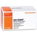 Smith & Nephew Uni-Solve Adhesive Remover Wipes 50 Count box front view for medical residue removal.