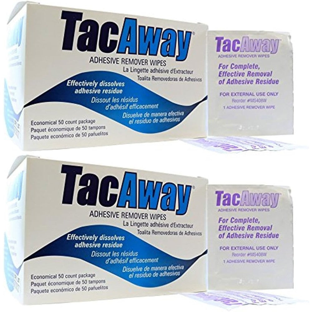 Torbot Tacaway Adhesive Remover Wipes 2 pack front view for medical residue removal