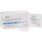 McKesson Adhesive Remover Wipes front view of the 50 count box for medical residue removal.