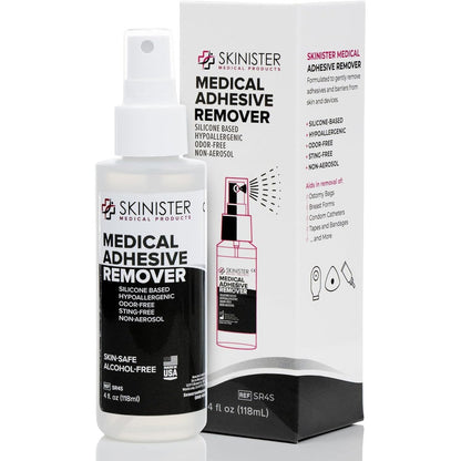 Skinister Medical Adhesive Remover front view for skin-safe tape removal.