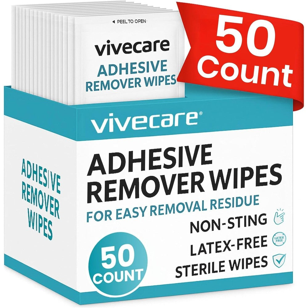 Vive Care Medical Adhesive Remover Wipes 50 count box front view