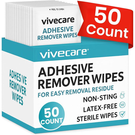 Vive Care Medical Adhesive Remover Wipes 50 count box front view