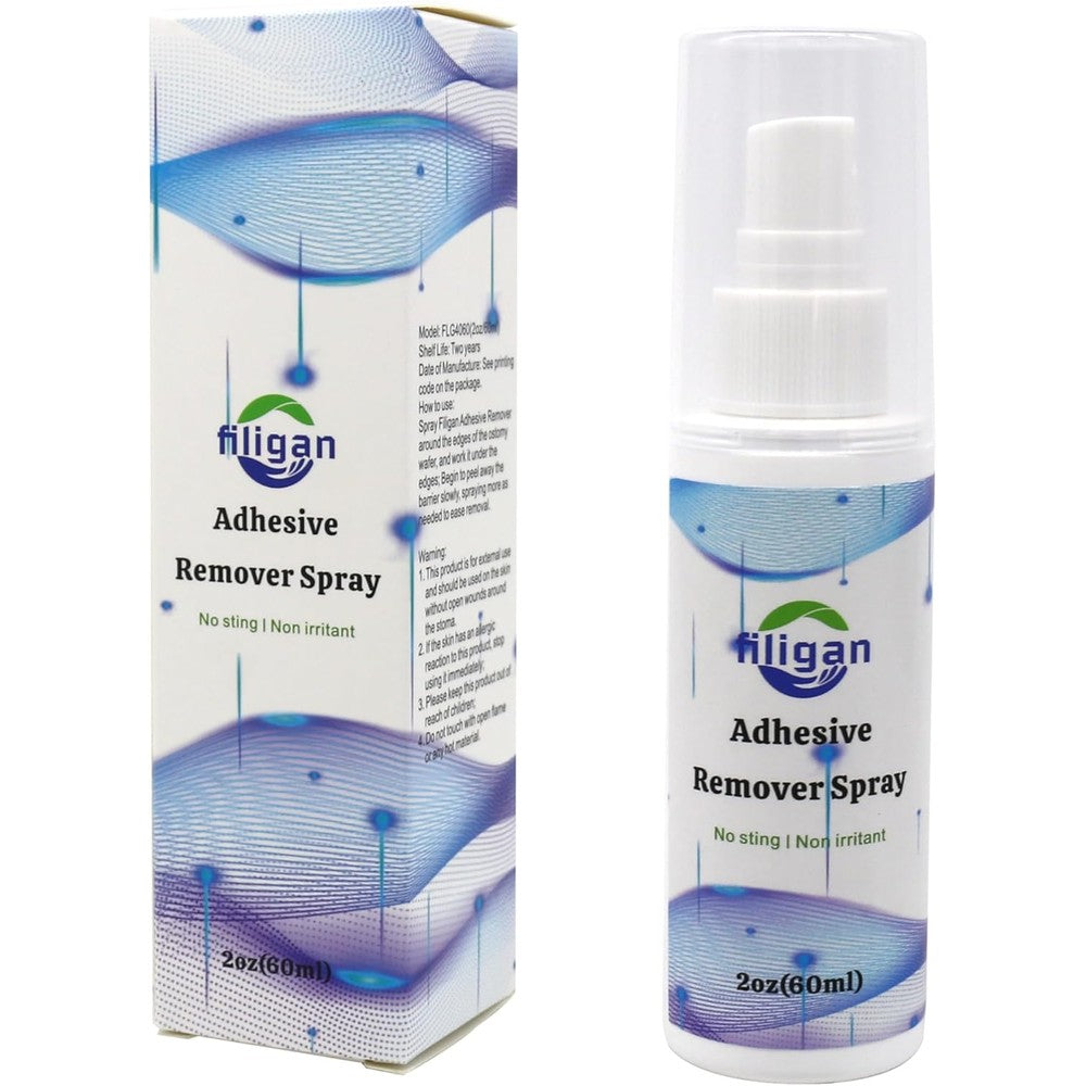 Filigan Adhesive Remover Spray front view 60ml medical grade bottle.