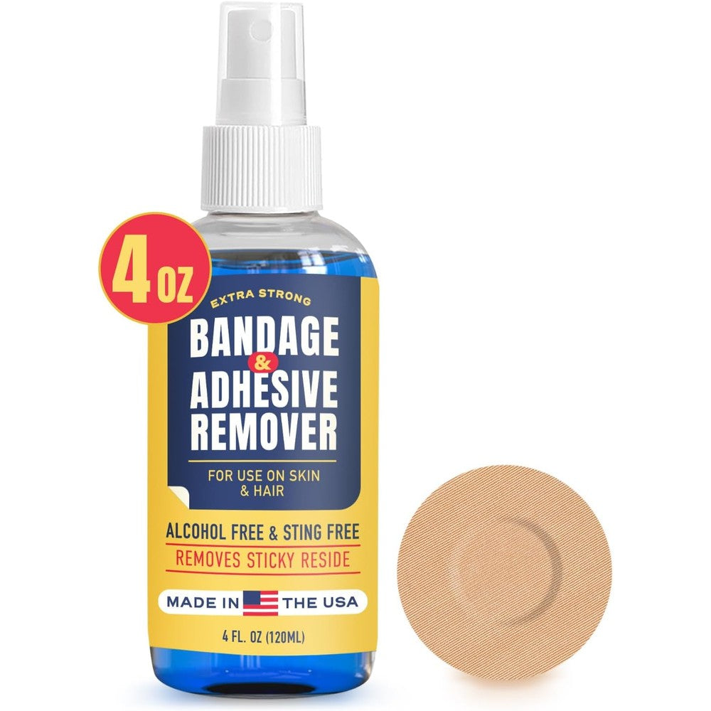 Berkland Sting-Free Adhesive Remover 4 Ounce bottle front view for painless medical tape removal.
