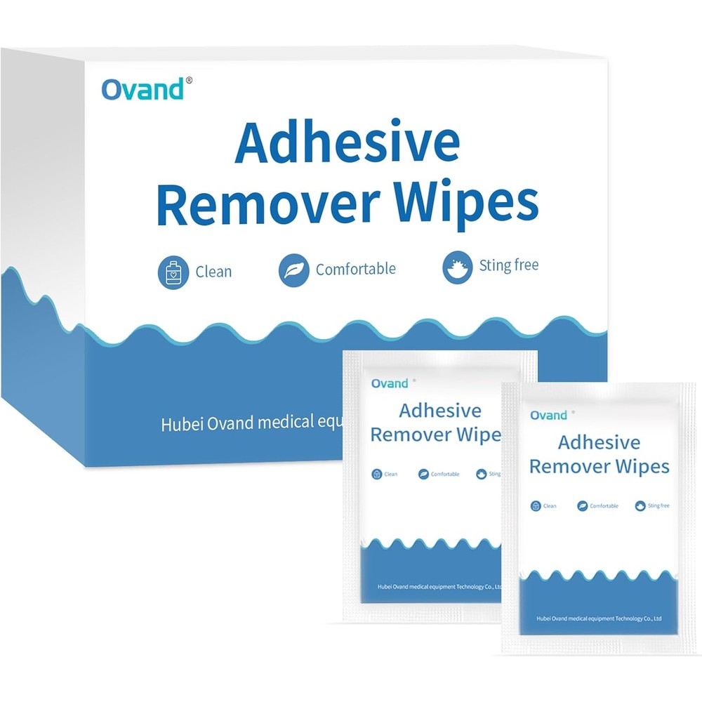 Ovand Adhesive Remover Wipes 40 count box front view for medical tape removal.