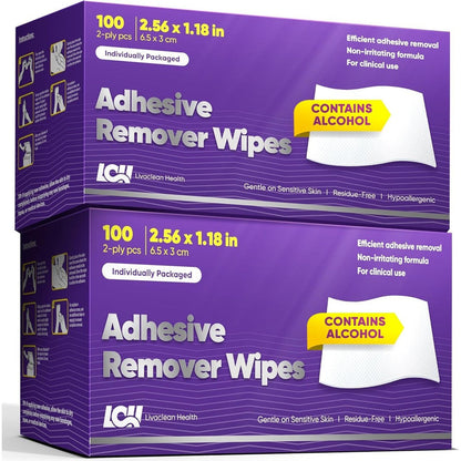 Livaclean Health adhesive remover wipes 200 count pack front view for medical tape removal