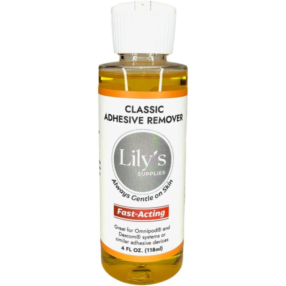 Lily's Supplies Classic Adhesive Remover 4 Ounce bottle front view for medical sensors