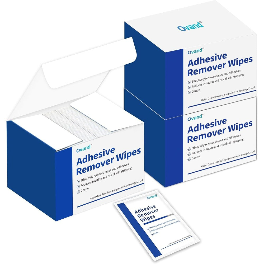 Ovand adhesive remover wipes front box view for medical tape removal