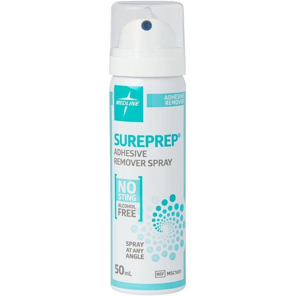 Medline SurePrep Adhesive Remover Spray front view for painless medical tape removal.