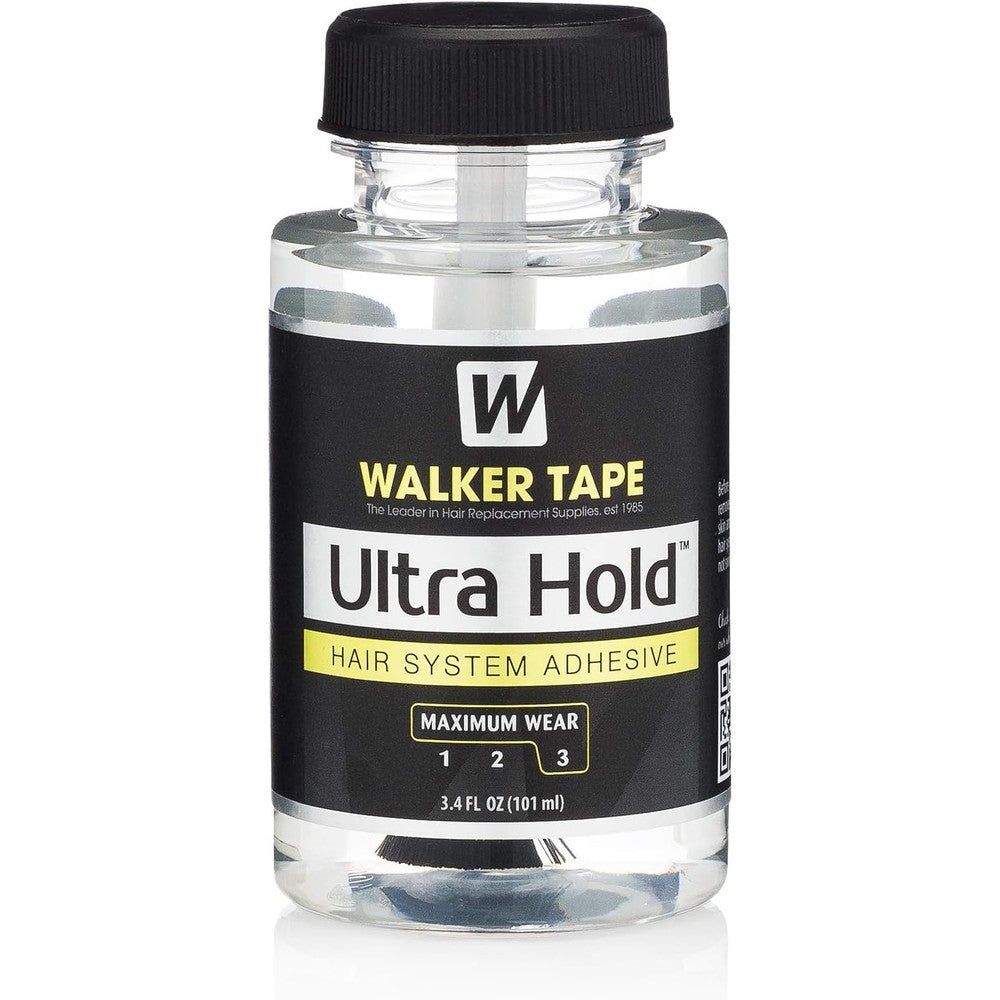 Walker Tape Ultra Hold liquid adhesive 3.4 ounce bottle front view for lace wig bonding