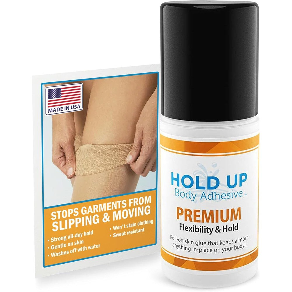 Hold Up Body Adhesive Premium roll on body glue bottle front view