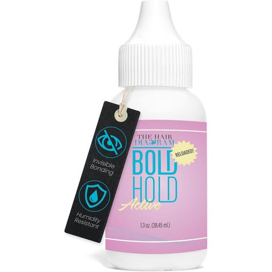 The Hair Diagram Bold Hold Active Reloaded wig glue front view bottle packaging