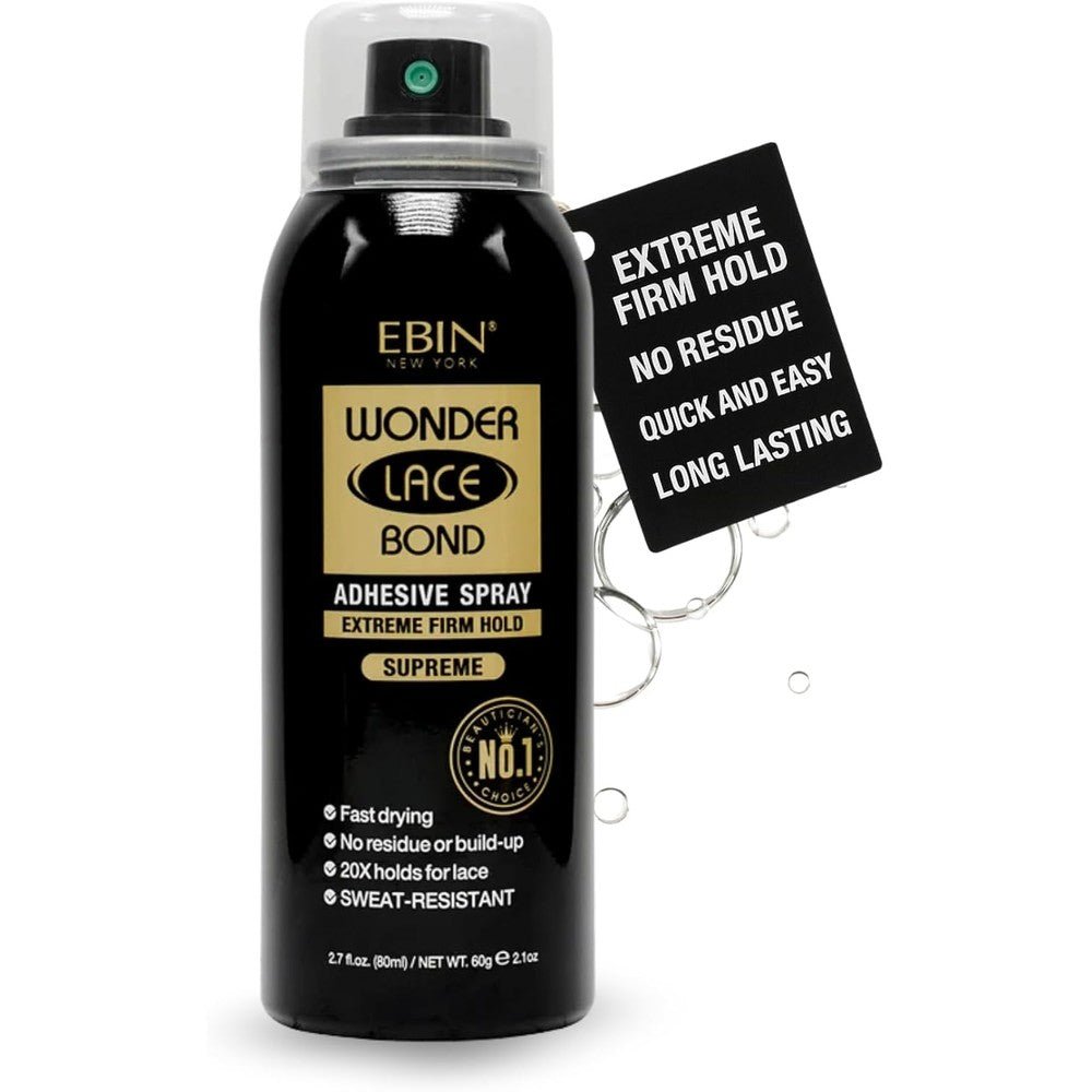 Ebin New York Wonder Lace Bond Adhesive Spray Supreme front view extreme firm hold hair melting spray