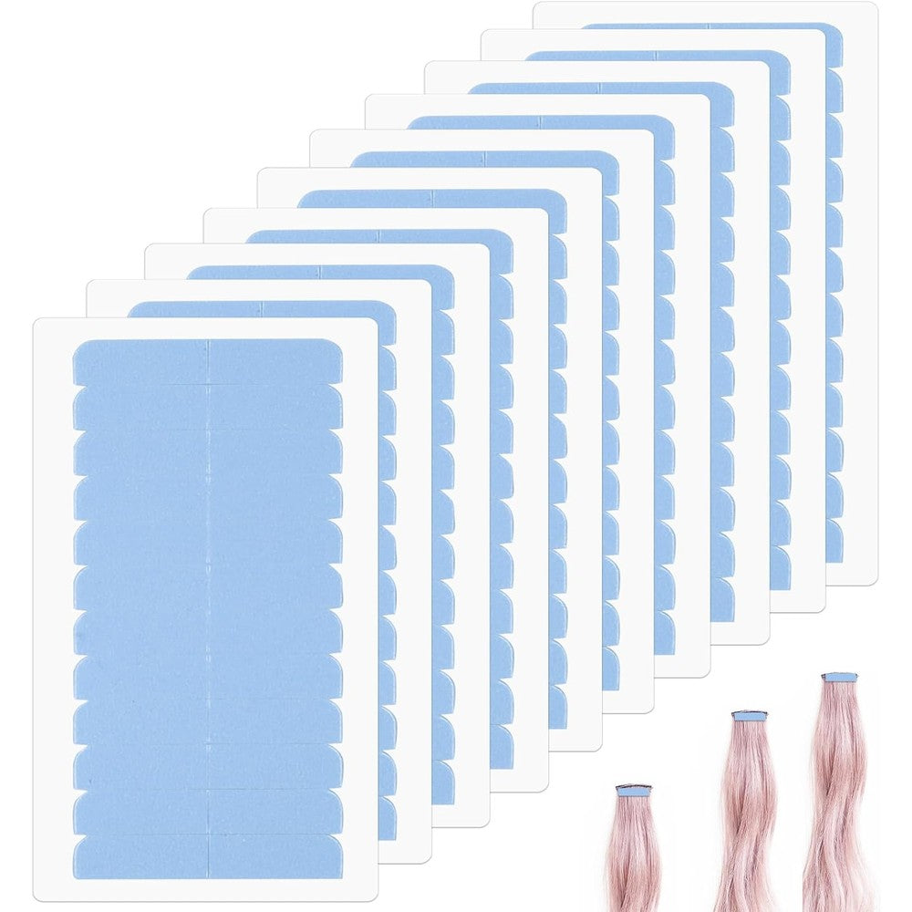 Canipha hair extension tape 120 pieces front view pack of double sided clear adhesive sheets with blue backing paper