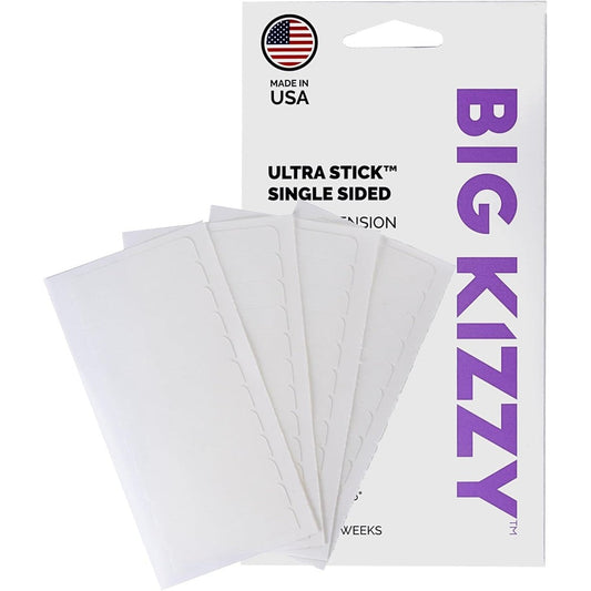 Big Kizzy Single Sided Ultra Stick Replacement Tape for Hair Extensions front view showing forty eight tab sheet pack
