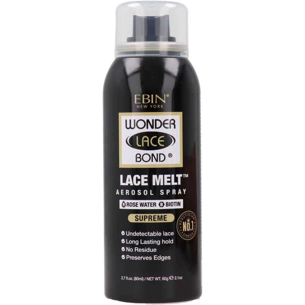 EBIN NEW YORK Wonder Lace Bond Lace Melt Aerosol Spray Rose Water and Biotin front view premium wig adhesive mist