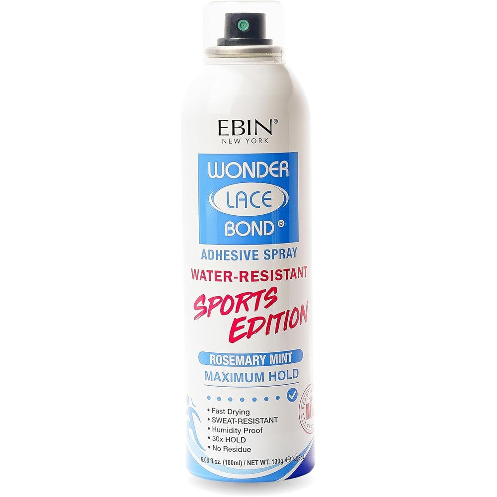 EBIN NEW YORK Wonder Lace Bond Adhesive Spray Sports Edition front view packaging showing blue can layout