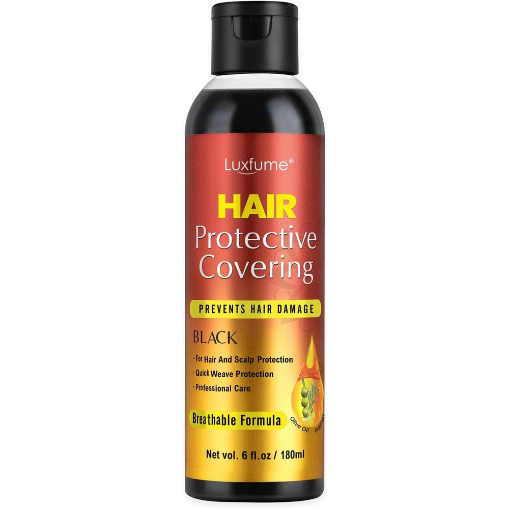 Luxfume Quick Weave Protective Shield front view showing the 6 ounce black bottle packaging.