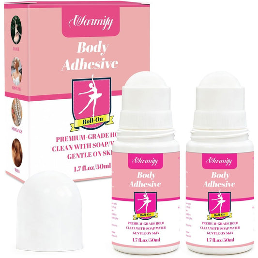 Warmify body glue roll-on two pack front view packaging