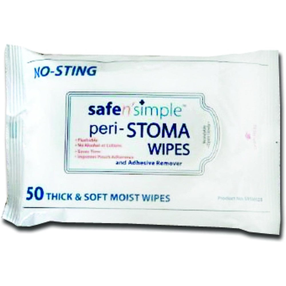 Safe N' Simple Peri-Stoma Cleanser and Adhesive Remover Wipes Case of 600 Front View Authentic USA Import