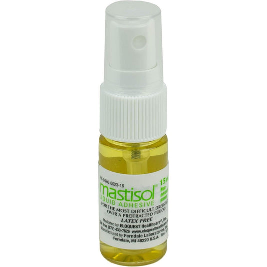Mastisol Liquid Medical Adhesive 15 Milliliter spray bottle front view for secure skin bonding.