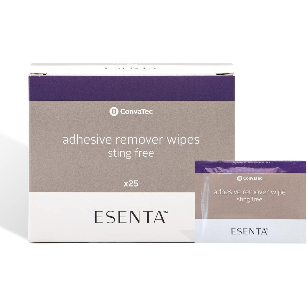 ConvaTec ESENTA Adhesive Remover Wipes 25 count box front view medical adhesive remover