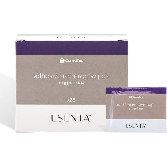 ConvaTec ESENTA Adhesive Remover Wipes 25 count box front view medical adhesive remover