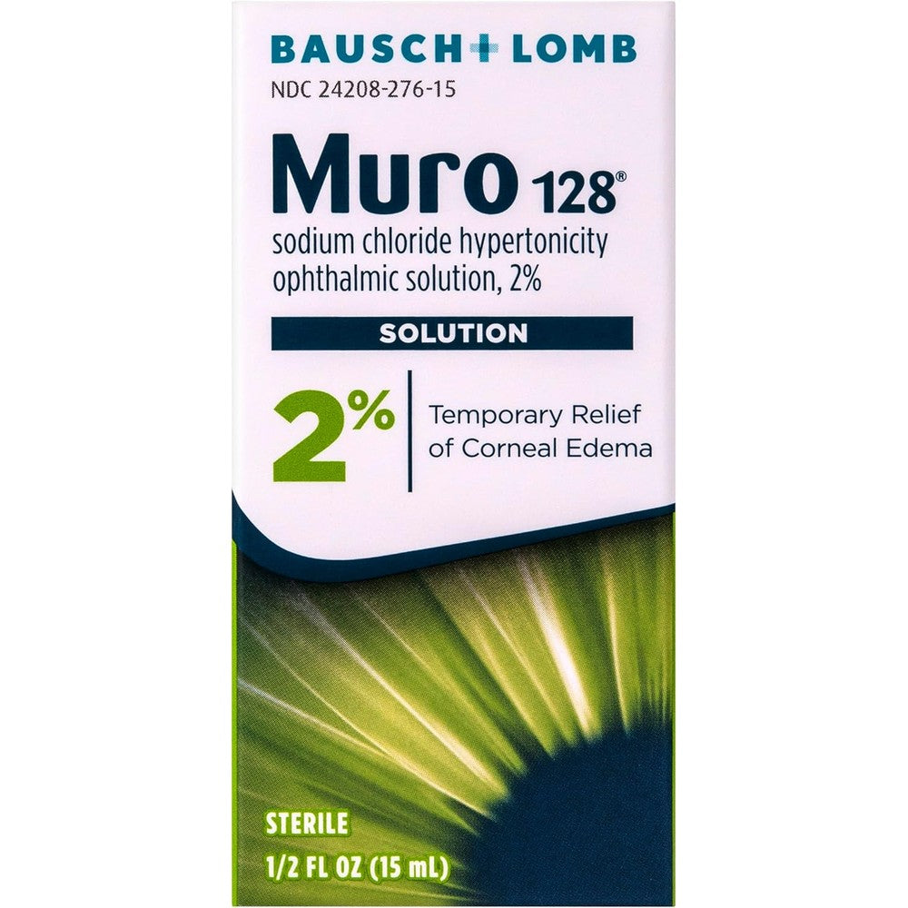 Bausch and Lomb Muro 128 two percent solution front view of bottle packaging for corneal edema relief