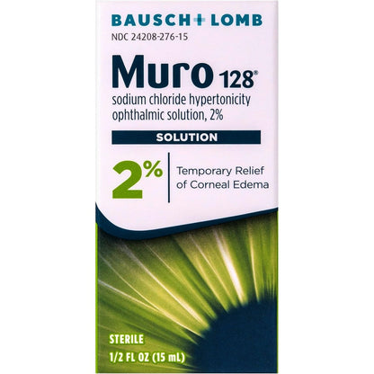Bausch and Lomb Muro 128 two percent solution front view of bottle packaging for corneal edema relief