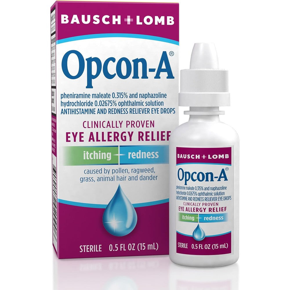 Bausch + Lomb Opcon-A allergy eye drops front view packaging for itch relief