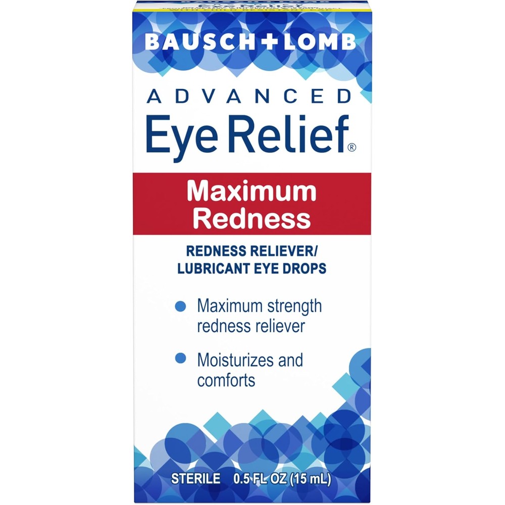 Bausch & Lomb Advanced Eye Relief Maximum Redness Lubricant Eye Drops 5 pack front view showing packaging details