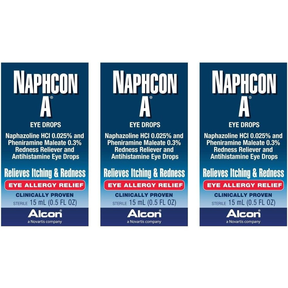 Alcon Naphcon A Allergy Relief Eye Drops front view pack of three for red itchy eyes