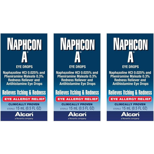 Alcon Naphcon A Allergy Relief Eye Drops front view pack of three for red itchy eyes