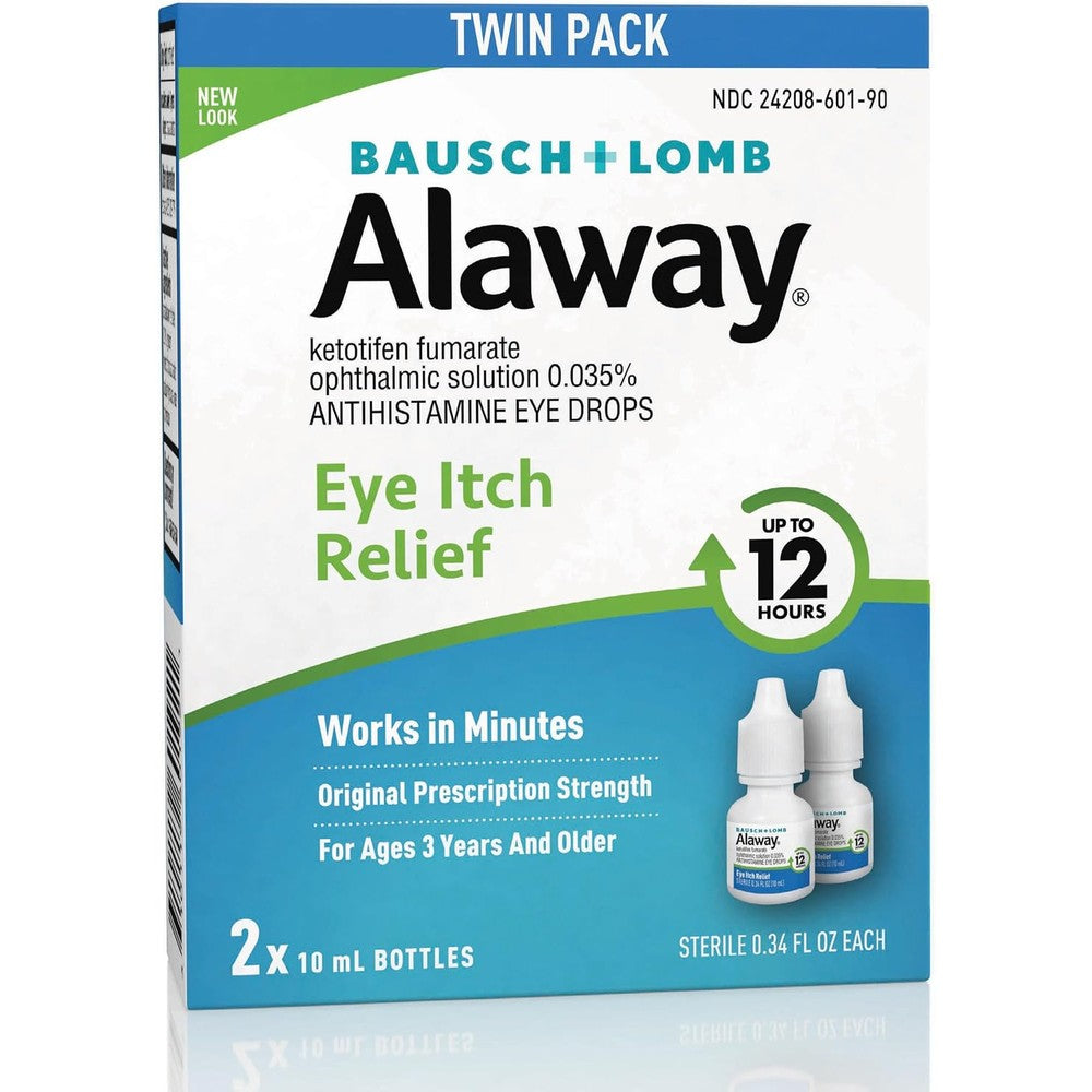 Alaway Antihistamine Eye Itch Relief Drops twin pack front view showing packaging details