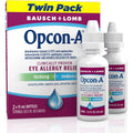 Bausch + Lomb Opcon-A eye allergy relief drops twin pack front packaging showcasing antihistamine formula