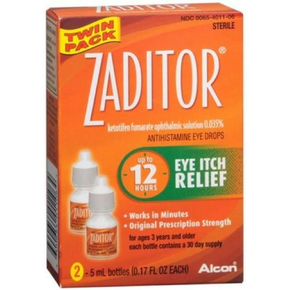 Zaditor Antihistamine Eye Allergy Itch Relief Drops Twin Pack front view showing two five milliliter bottles