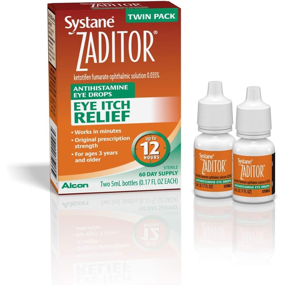 Systane Zaditor Antihistamine Eye Drops twin pack front view for allergy relief