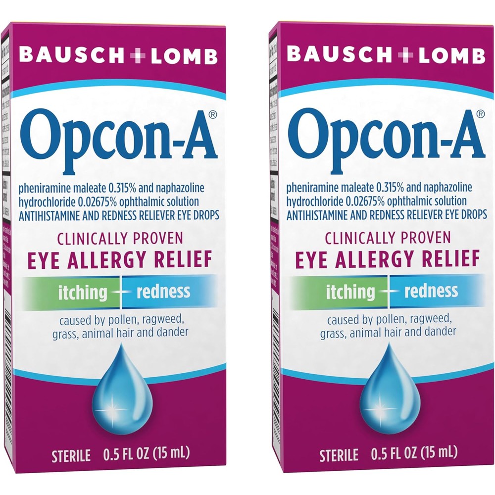 Bausch And Lomb Opcon A Allergy Eye Drops front view packaging twin pack for allergy relief.