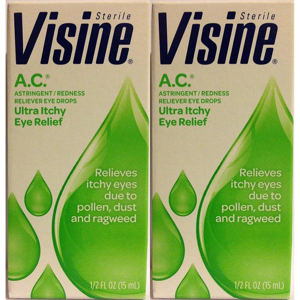 Visine A.C. Eye Drops pack of 2 front view showing allergy relief packaging.