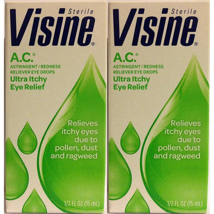 Visine A.C. Eye Drops pack of 2 front view showing allergy relief packaging.
