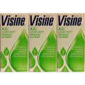 Visine AC Astringent Redness Reliever Eye Drops front view of three pack packaging for allergy relief