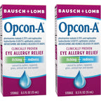 Bausch + Lomb Opcon-A Eye Allergy Relief Drops front view package showing redness reliever benefit