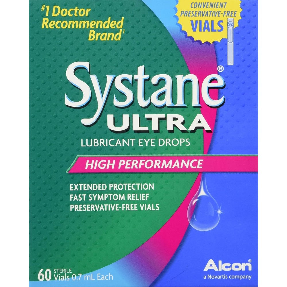 Systane Ultra Preservative Free Lubricant Eye Drops 60 vials front view showing packaging