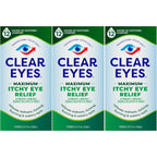 Clear Eyes Maximum Itchy Eye Relief three pack front view for allergy relief