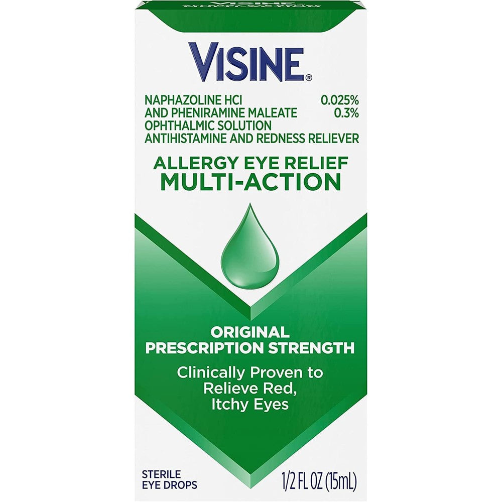 Visine A Multi Action Allergy Relief Eye Drops front packaging for itchy eye treatment