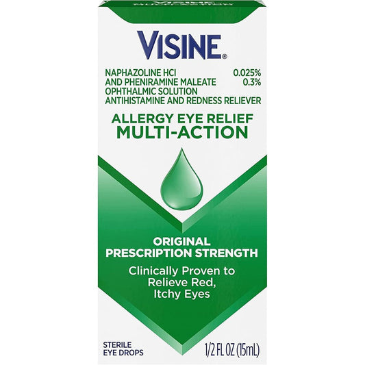 Visine A Multi Action Allergy Relief Eye Drops front packaging for itchy eye treatment