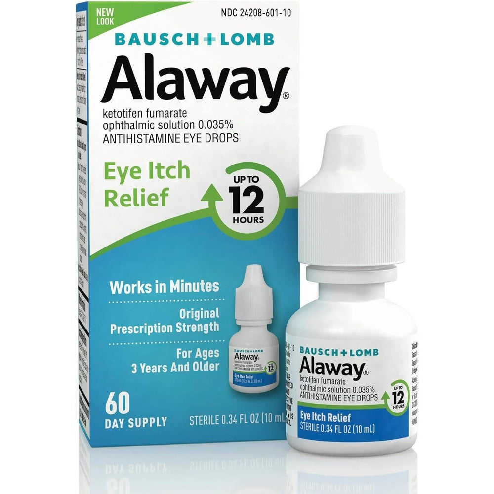 Alaway Bausch and Lomb Eye Itch Relief Drops 4 pack front packaging for allergy relief