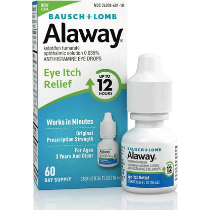 Alaway Bausch and Lomb Eye Itch Relief Drops 4 pack front packaging for allergy relief